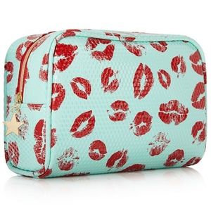 Cute Lip Print Teal Makeup Bag